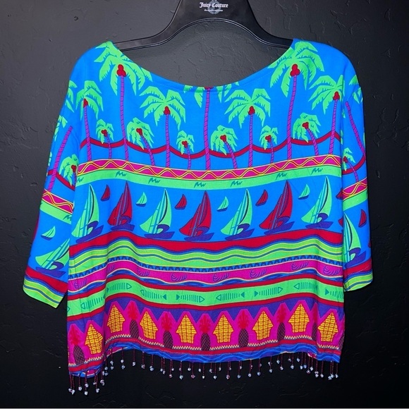 SPA by Chicos women L Cropped Top
Colorful Art to Wear sequin palm trees fringe - Picture 6 of 10